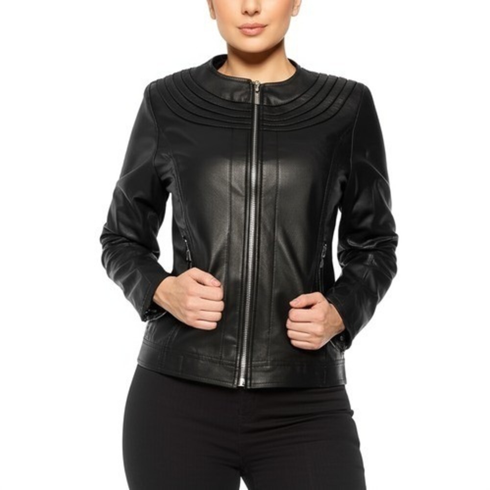 Ashley By 26 International Biker Jacket Faux Leather Black Motorcycle Edgy Moto